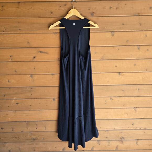Sweaty Betty Ace Dress Racerback Tank Midi Black High Low Flowy Mesh Large Goth - Picture 4 of 5